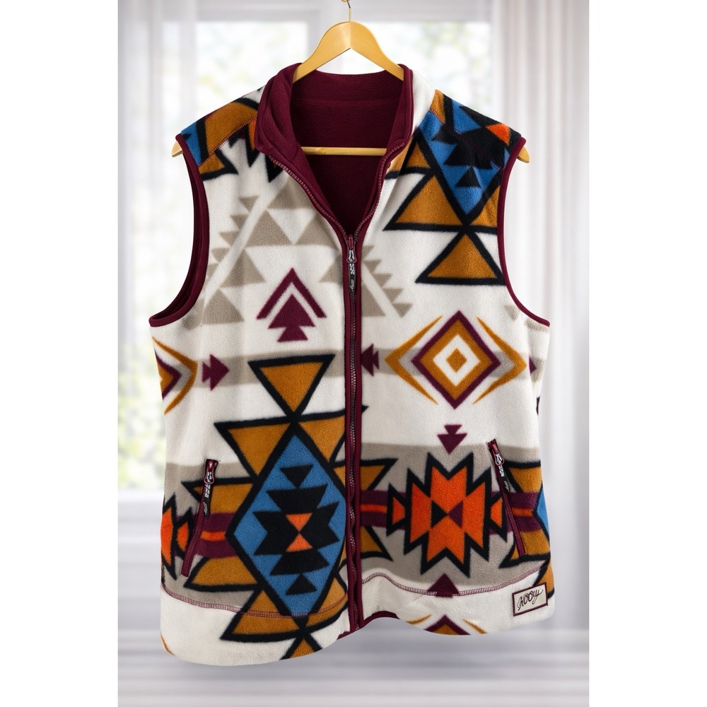 Hooey Womens XL Aztec Western Rodeo Softshell Outdoor Fleece Vest Reversible